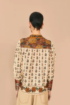 FARM Rio  BEIGE AINIKA FLORAL LONG SLEEVE BLOUSE
