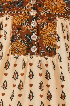 FARM Rio  BEIGE AINIKA FLORAL LONG SLEEVE BLOUSE