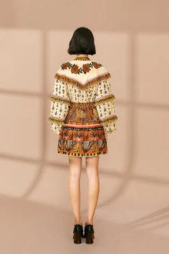FARM Rio BEIGE AINIKA FLORAL RUFFLE MINI DRESS