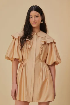 FARM Rio BEIGE SHORT SLEEVE MINI DRESS