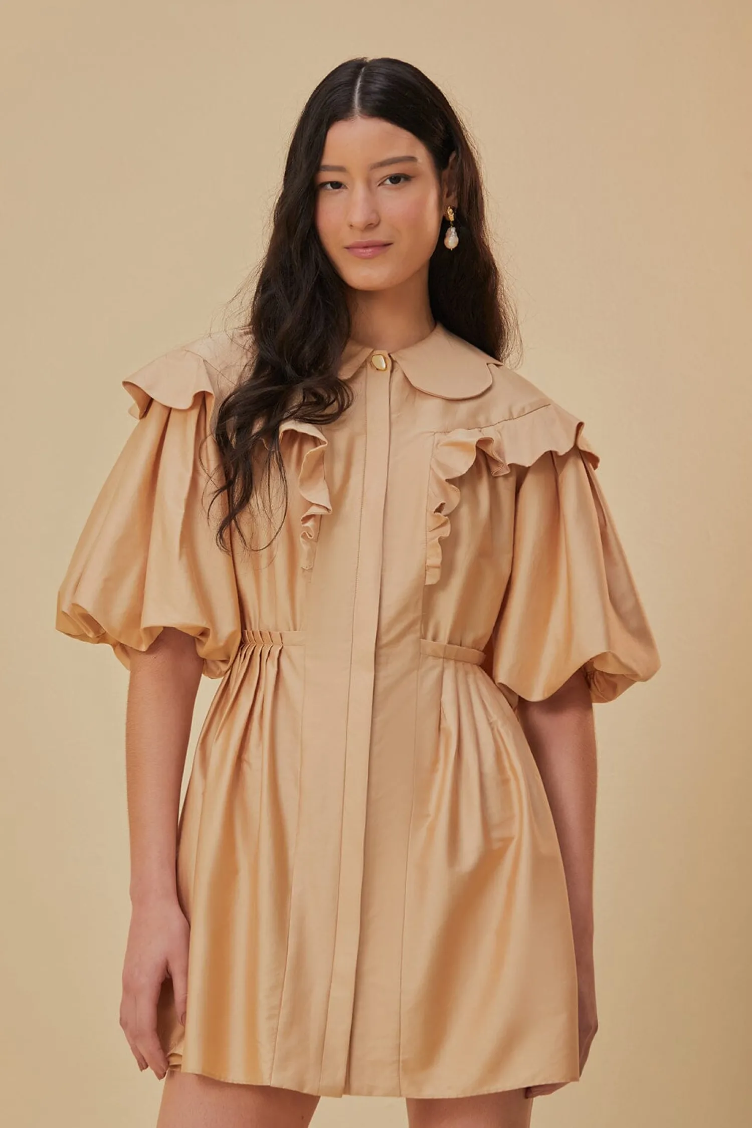 FARM Rio BEIGE SHORT SLEEVE MINI DRESS
