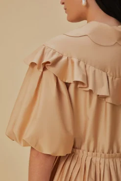 FARM Rio BEIGE SHORT SLEEVE MINI DRESS
