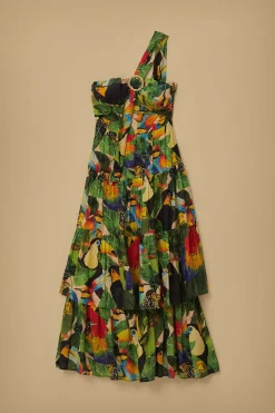 FARM Rio BIRD LEAVES SAND ONE SHOULDER MAXI DRESS