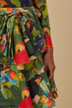 FARM Rio  BIRD LEAVES SAND TIERED BOW DETAIL MAXI SKIRT