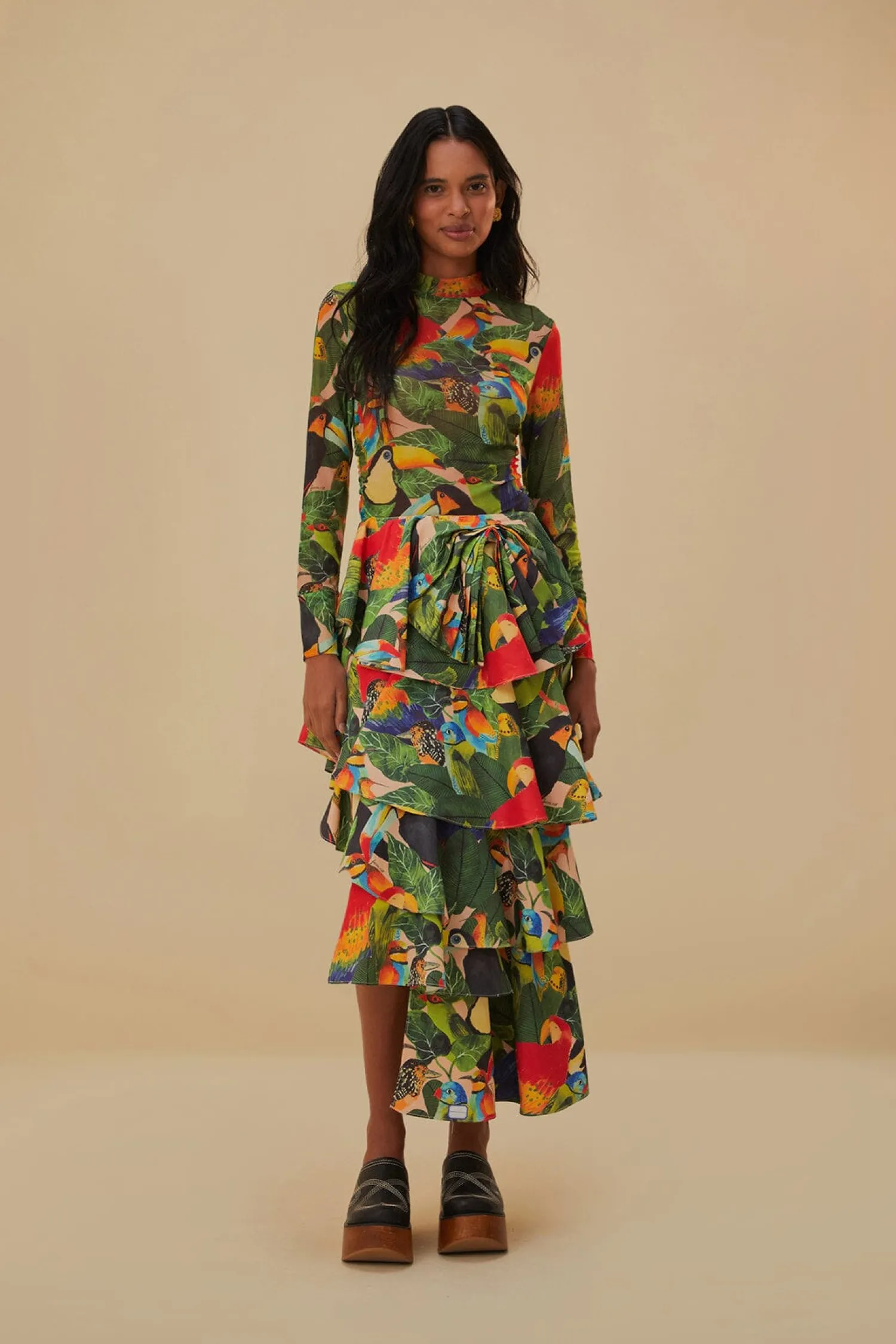 FARM Rio BIRD LEAVES SAND TULLE BLOUSE