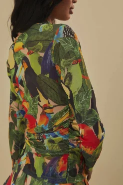 FARM Rio BIRD LEAVES SAND TULLE BLOUSE