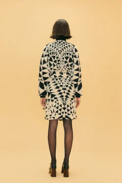 FARM Rio BLACK & WHITE HEART DECO MAXI FLEECE COAT