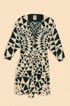 FARM Rio BLACK & WHITE HEART DECO MAXI FLEECE COAT