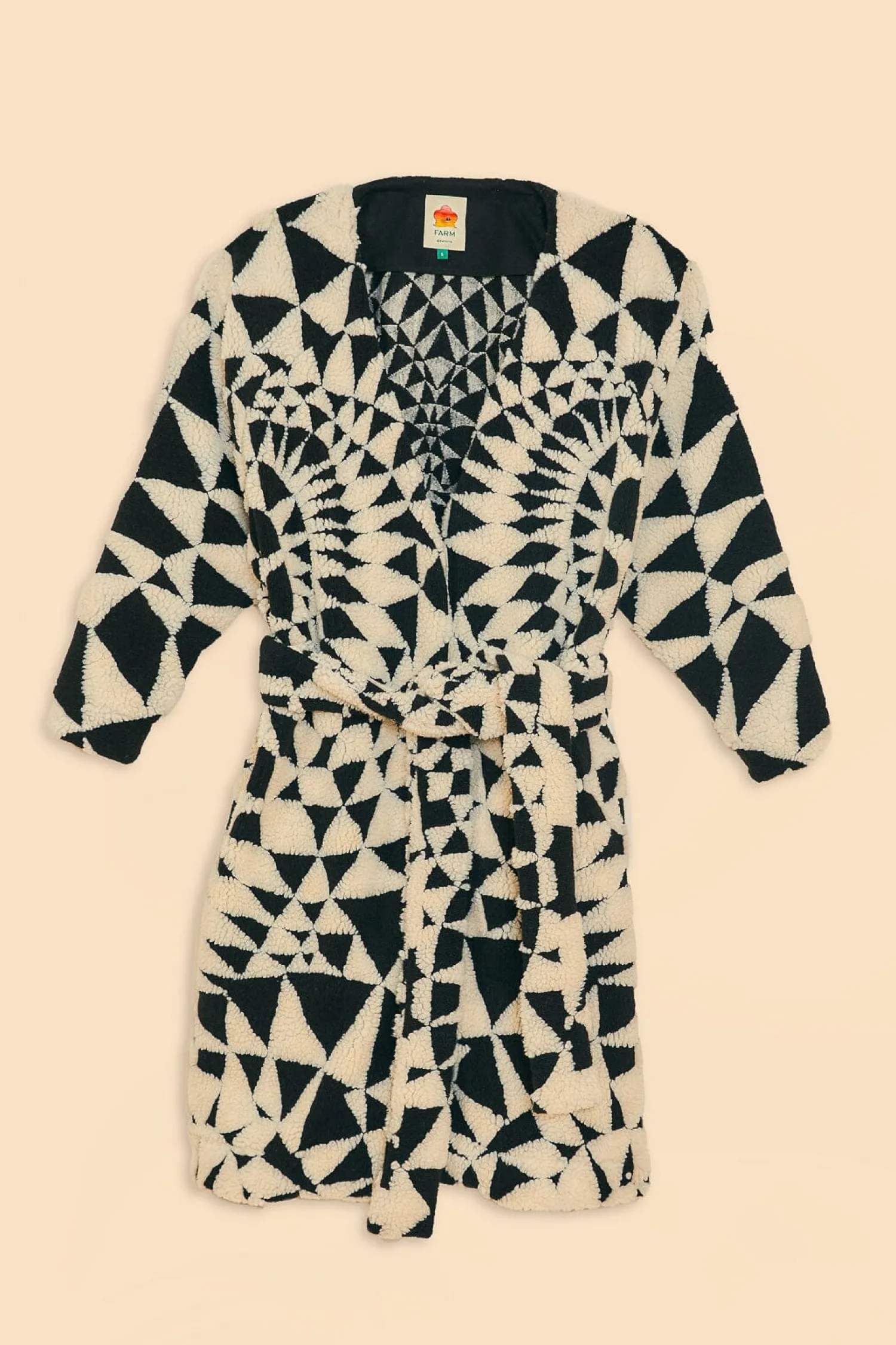 FARM Rio BLACK & WHITE HEART DECO MAXI FLEECE COAT