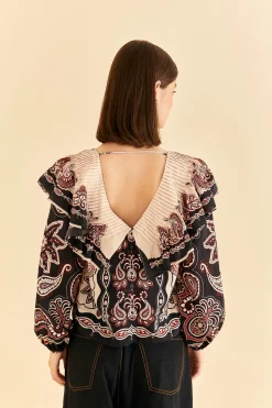 FARM Rio  BLACK &AMP; WHITE SWEET MERMAIDS BLOUSE