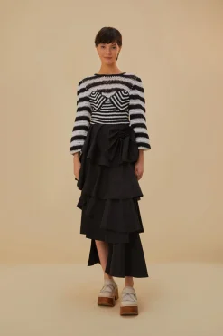 FARM Rio BLACK AND WHITE STRIPES CROCHET BLOUSE