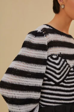FARM Rio BLACK AND WHITE STRIPES CROCHET BLOUSE