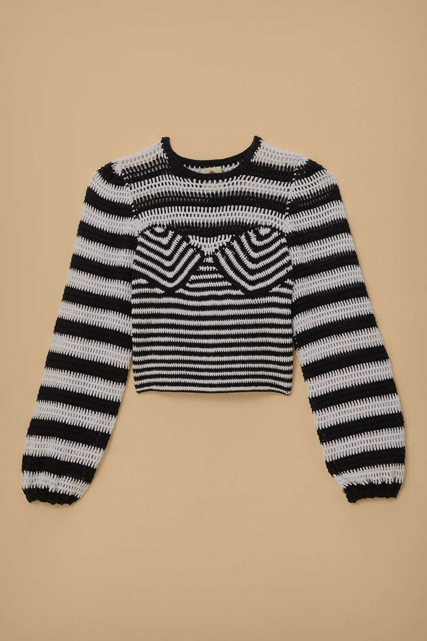 FARM Rio BLACK AND WHITE STRIPES CROCHET BLOUSE