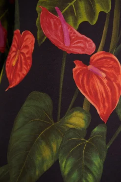 FARM Rio BLACK ANTHURIUM SLIT MIDI DRESS