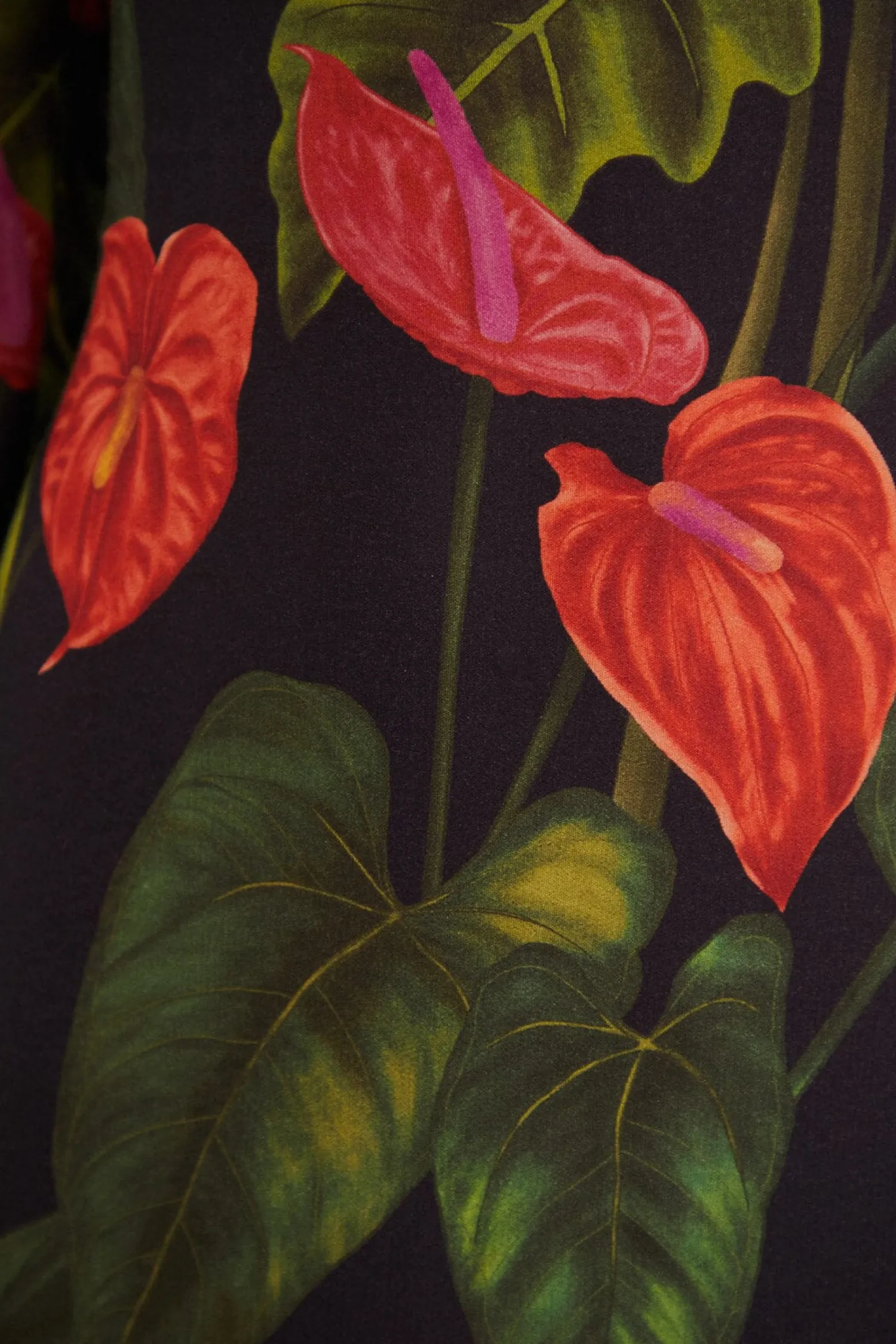 FARM Rio BLACK ANTHURIUM SLIT MIDI DRESS