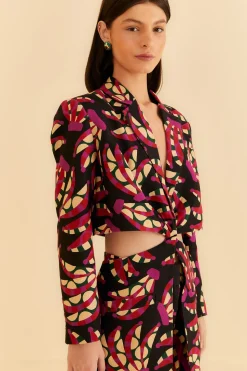 FARM Rio  BLACK BANANA DOTS CUT OUT BLAZER