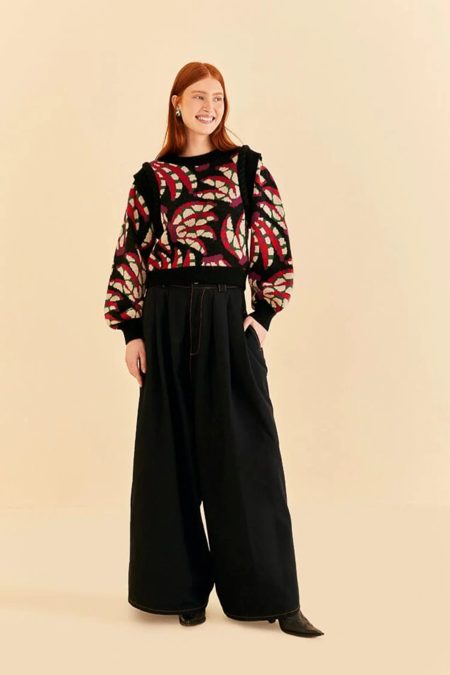 FARM Rio BLACK BANANA DOTS KNIT SWEATER