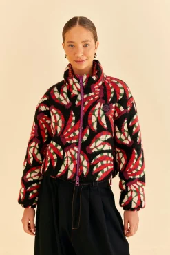 FARM Rio BLACK BANANA DOTS TRICOT REVERSIBLE PUFFER JACKET