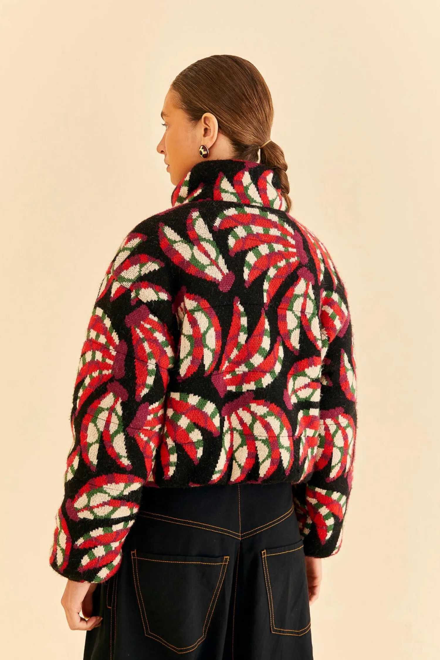 FARM Rio BLACK BANANA DOTS TRICOT REVERSIBLE PUFFER JACKET