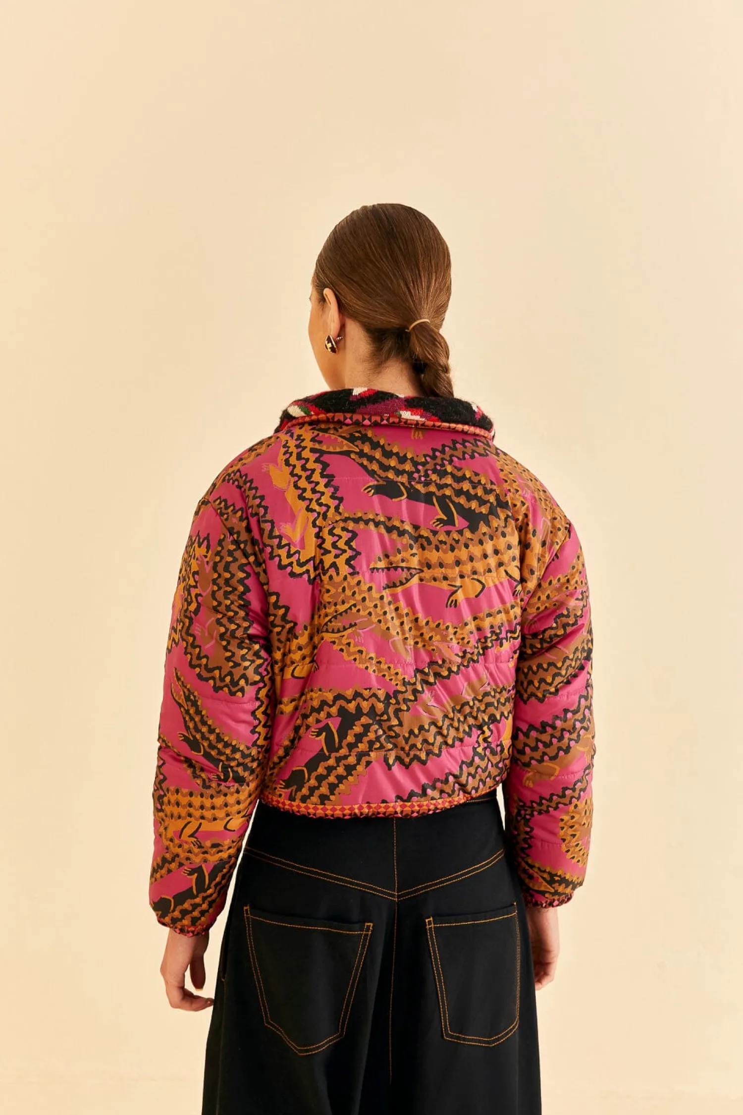 FARM Rio BLACK BANANA DOTS TRICOT REVERSIBLE PUFFER JACKET