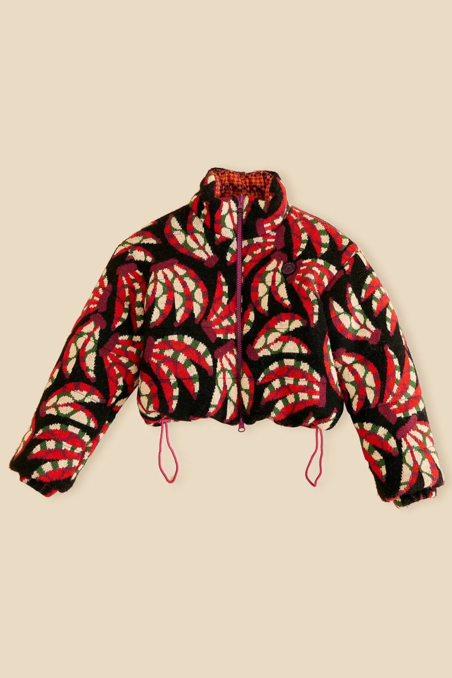 FARM Rio BLACK BANANA DOTS TRICOT REVERSIBLE PUFFER JACKET