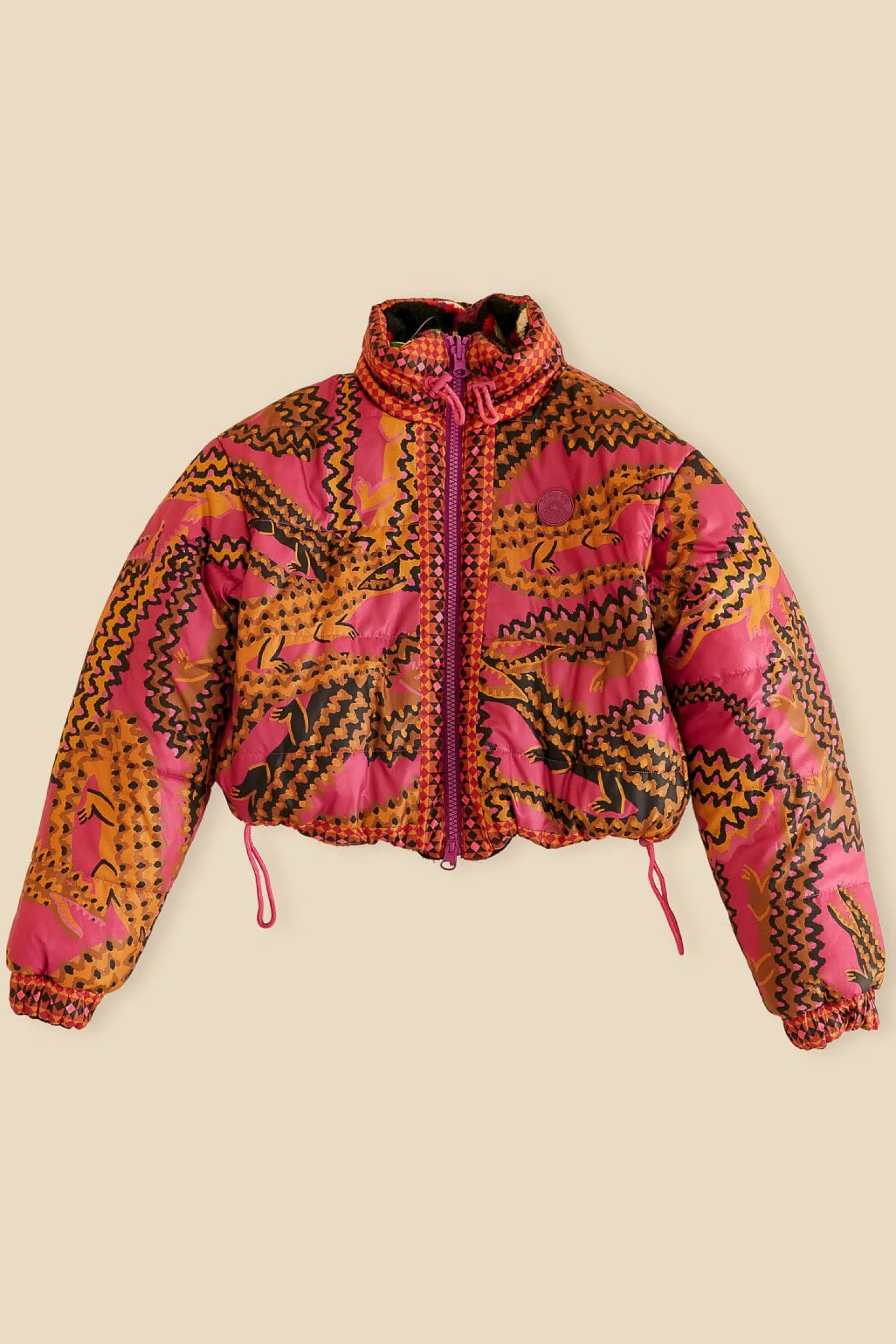 FARM Rio BLACK BANANA DOTS TRICOT REVERSIBLE PUFFER JACKET