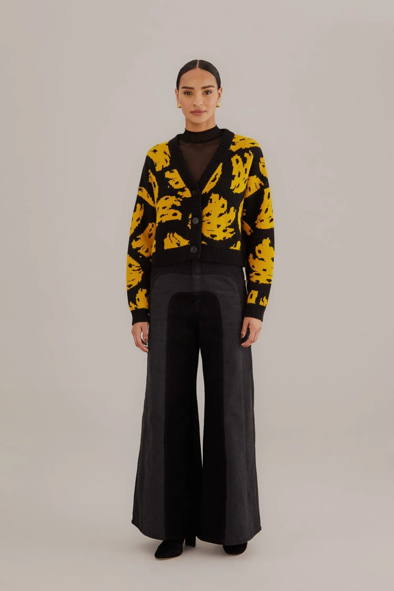 FARM Rio BLACK BOSSA BANANA KNIT CARDIGAN