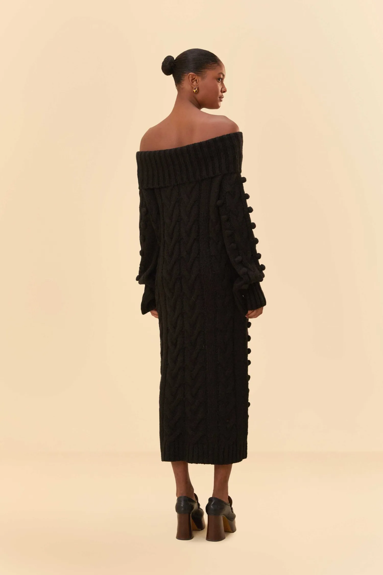 FARM Rio BLACK BRAIDED MIDI SWEATER DRESS