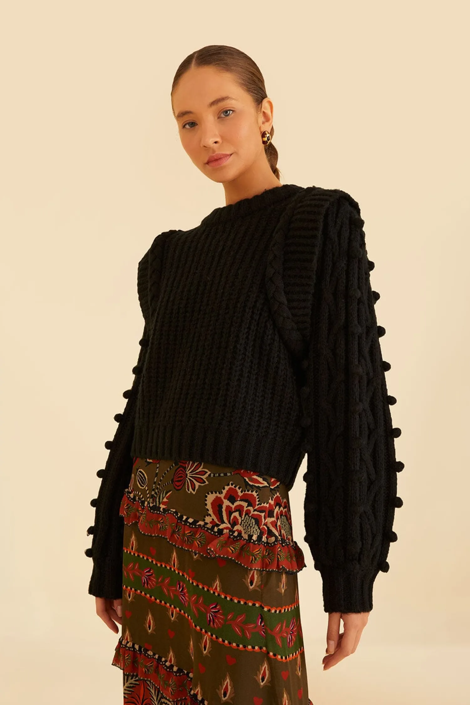FARM Rio BLACK BRAIDED SWEATER