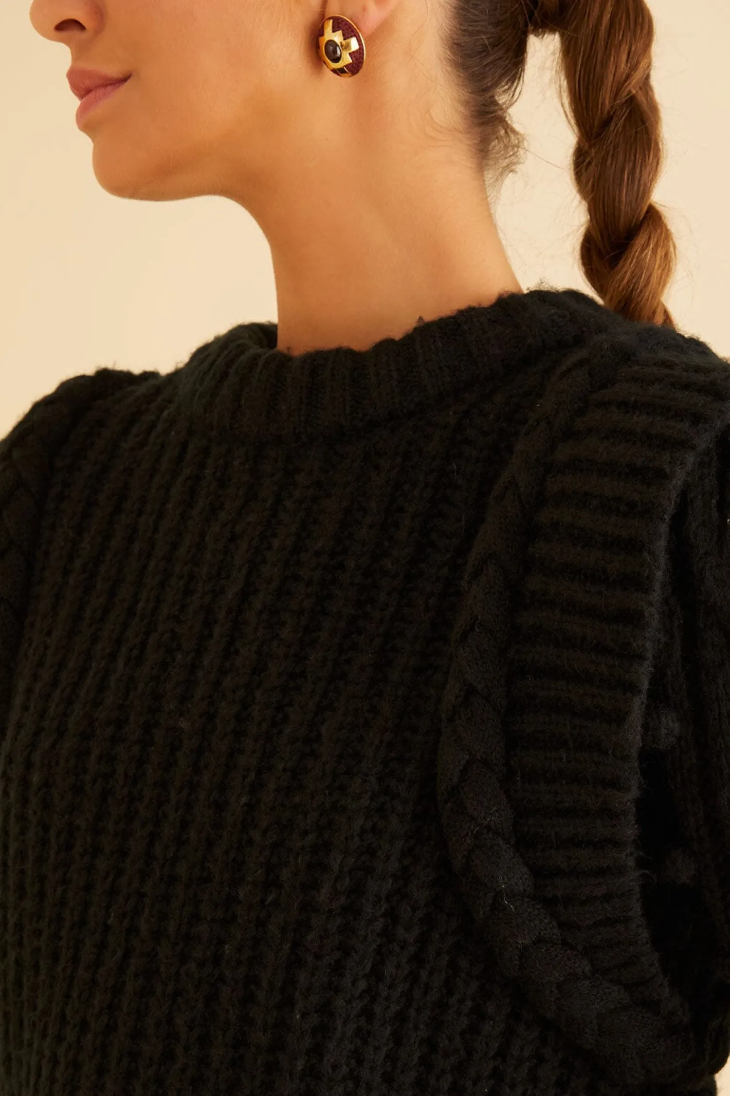 FARM Rio BLACK BRAIDED SWEATER