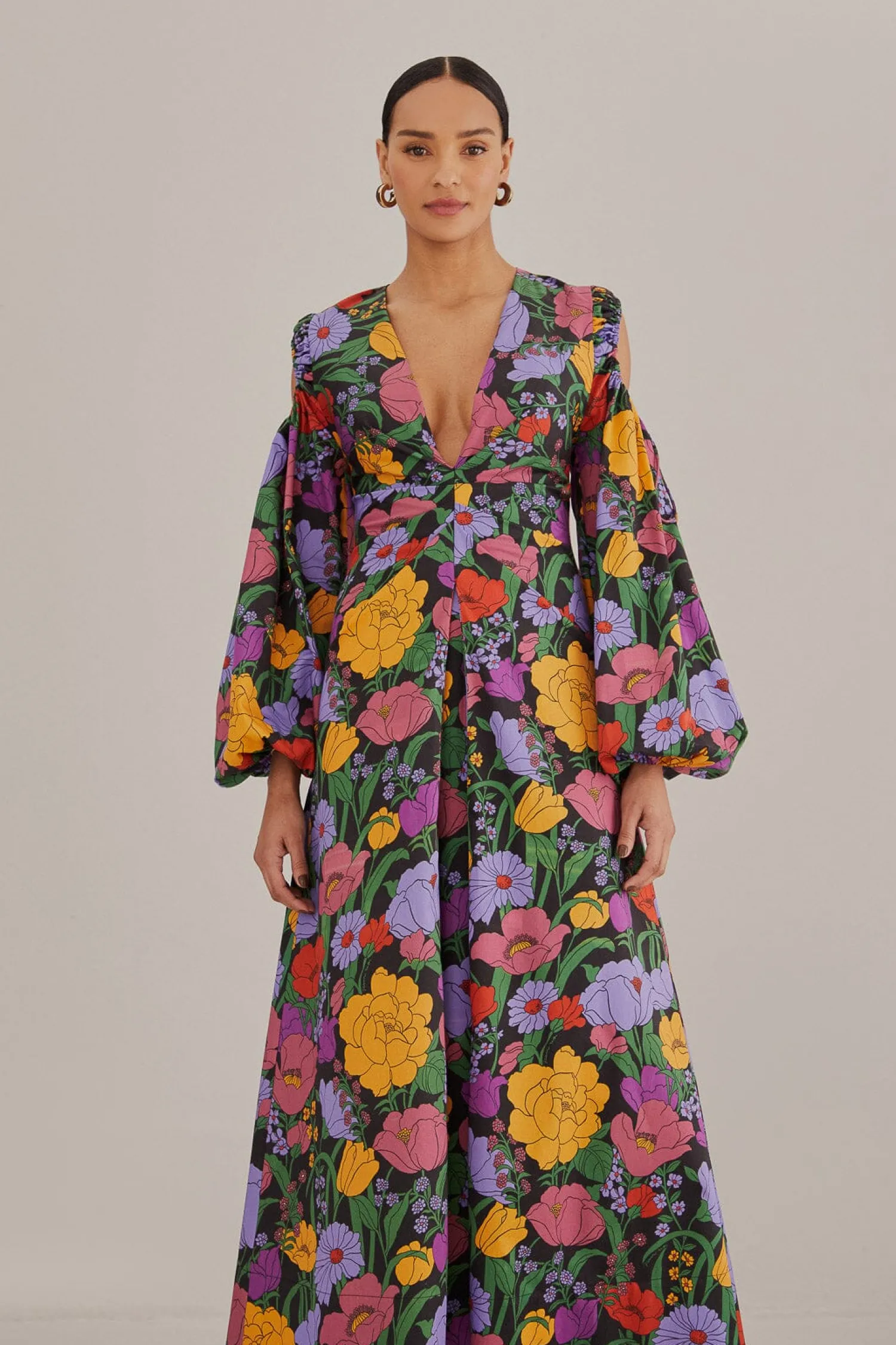 FARM Rio BLACK BUCOLIC GARDEN CUT OUT MAXI DRESS