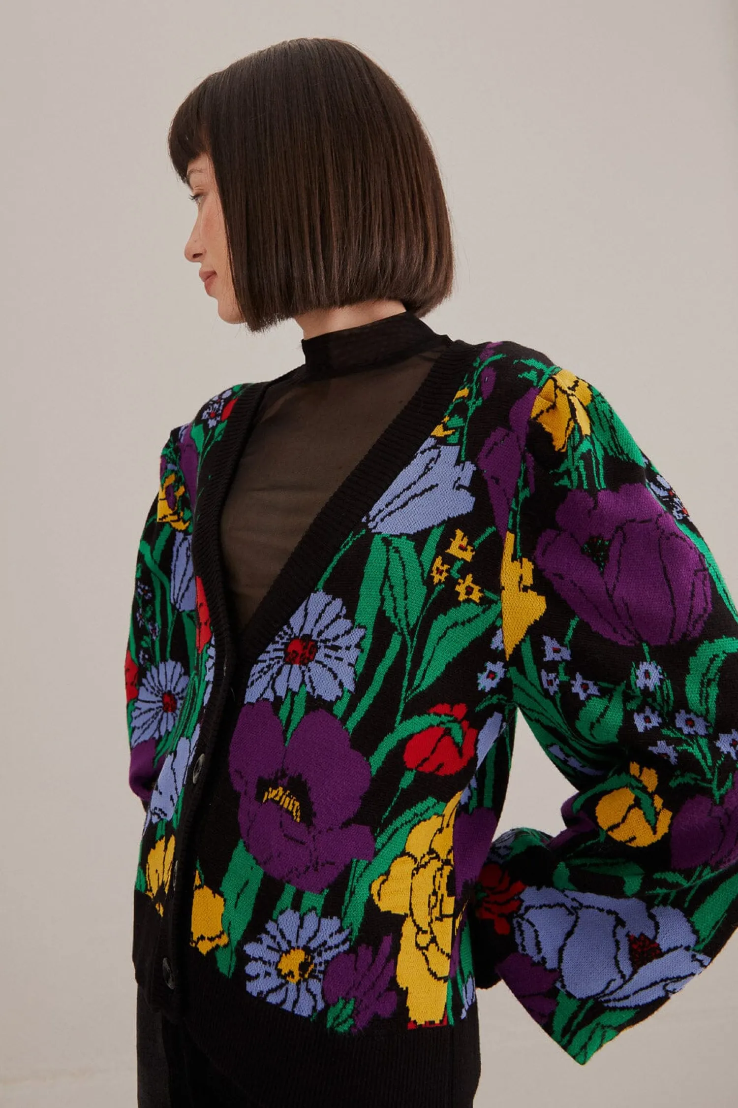 FARM Rio BLACK BUCOLIC GARDEN KNIT CARDIGAN