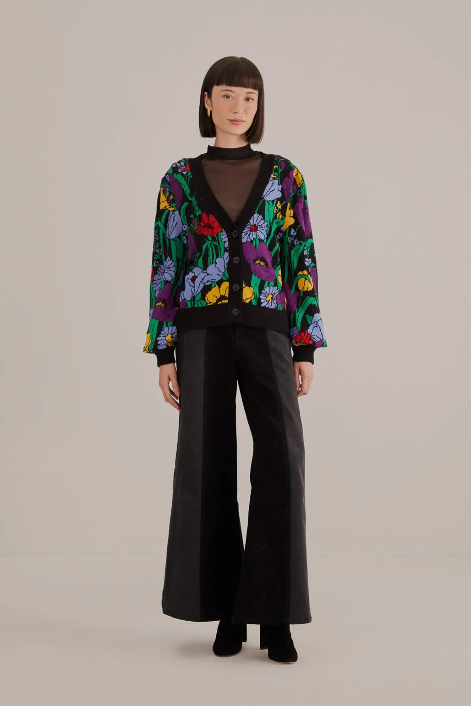 FARM Rio BLACK BUCOLIC GARDEN KNIT CARDIGAN