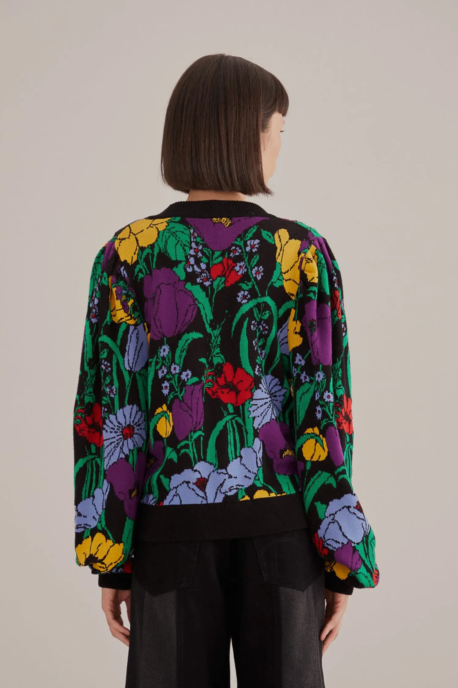 FARM Rio BLACK BUCOLIC GARDEN KNIT CARDIGAN