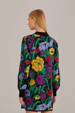 FARM Rio BLACK BUCOLIC GARDEN SWEATER DRESS