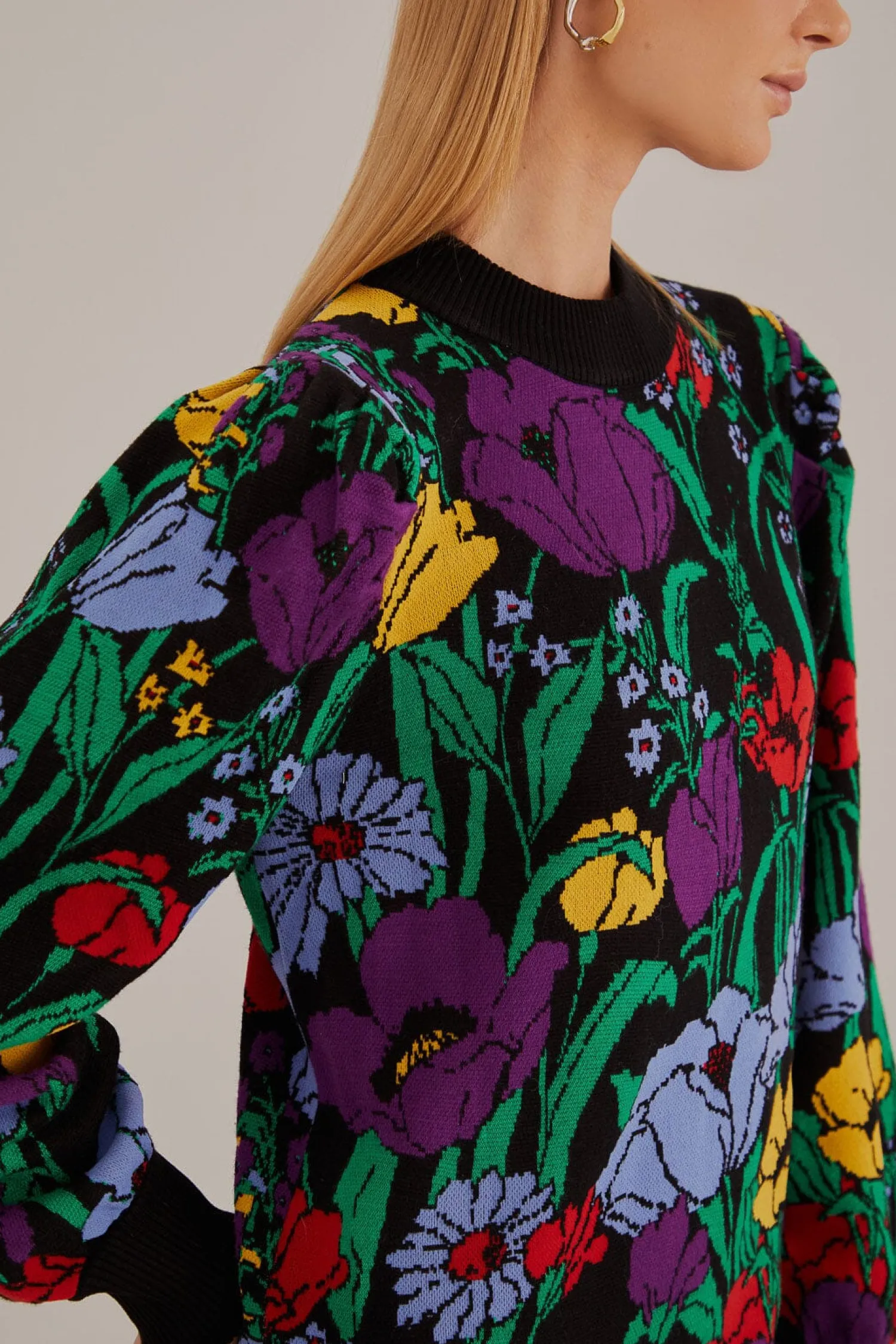 FARM Rio BLACK BUCOLIC GARDEN SWEATER DRESS