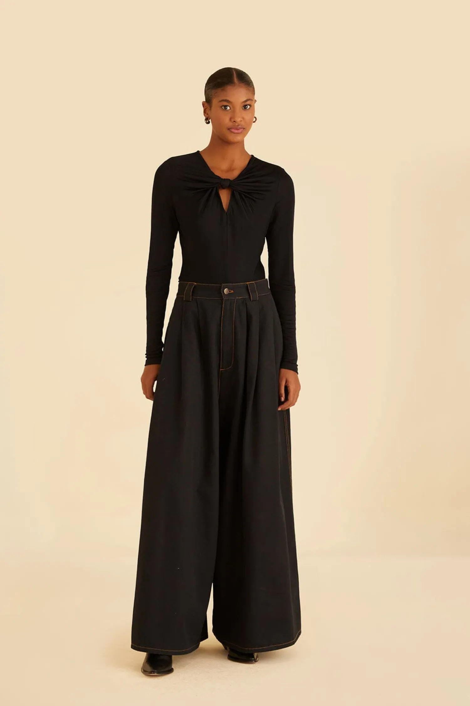 FARM Rio BLACK CANVAS MAXI PLEATED PANTS
