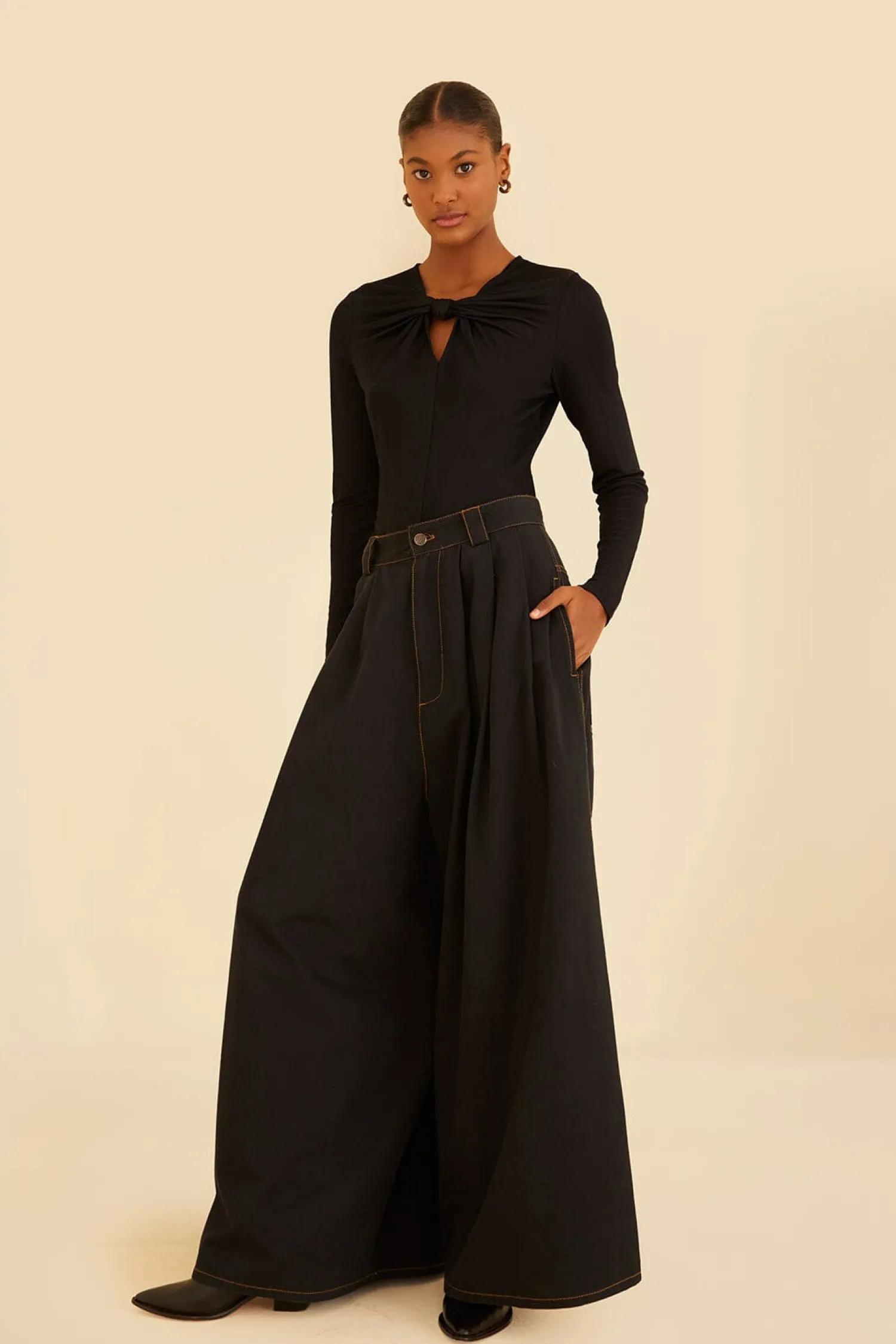 FARM Rio BLACK CANVAS MAXI PLEATED PANTS