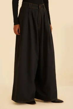 FARM Rio BLACK CANVAS MAXI PLEATED PANTS