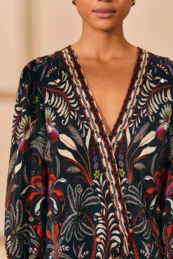 FARM Rio BLACK CLASSIC GARDEN MIRROR TRIM BLOUSE