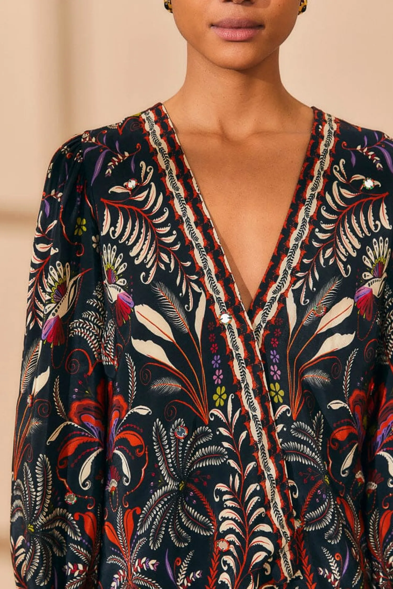 FARM Rio BLACK CLASSIC GARDEN MIRROR TRIM BLOUSE