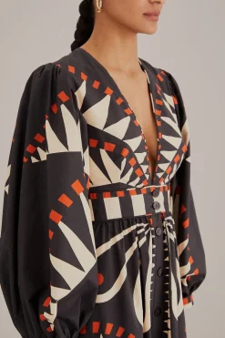 FARM Rio BLACK COCONUT GROVE PUFF SLEEVE MAXI DRESS