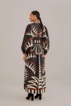 FARM Rio BLACK COCONUT GROVE PUFF SLEEVE MAXI DRESS