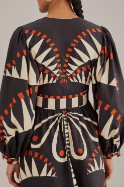 FARM Rio BLACK COCONUT GROVE PUFF SLEEVE MAXI DRESS