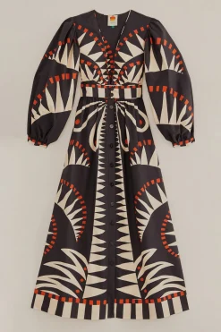 FARM Rio BLACK COCONUT GROVE PUFF SLEEVE MAXI DRESS