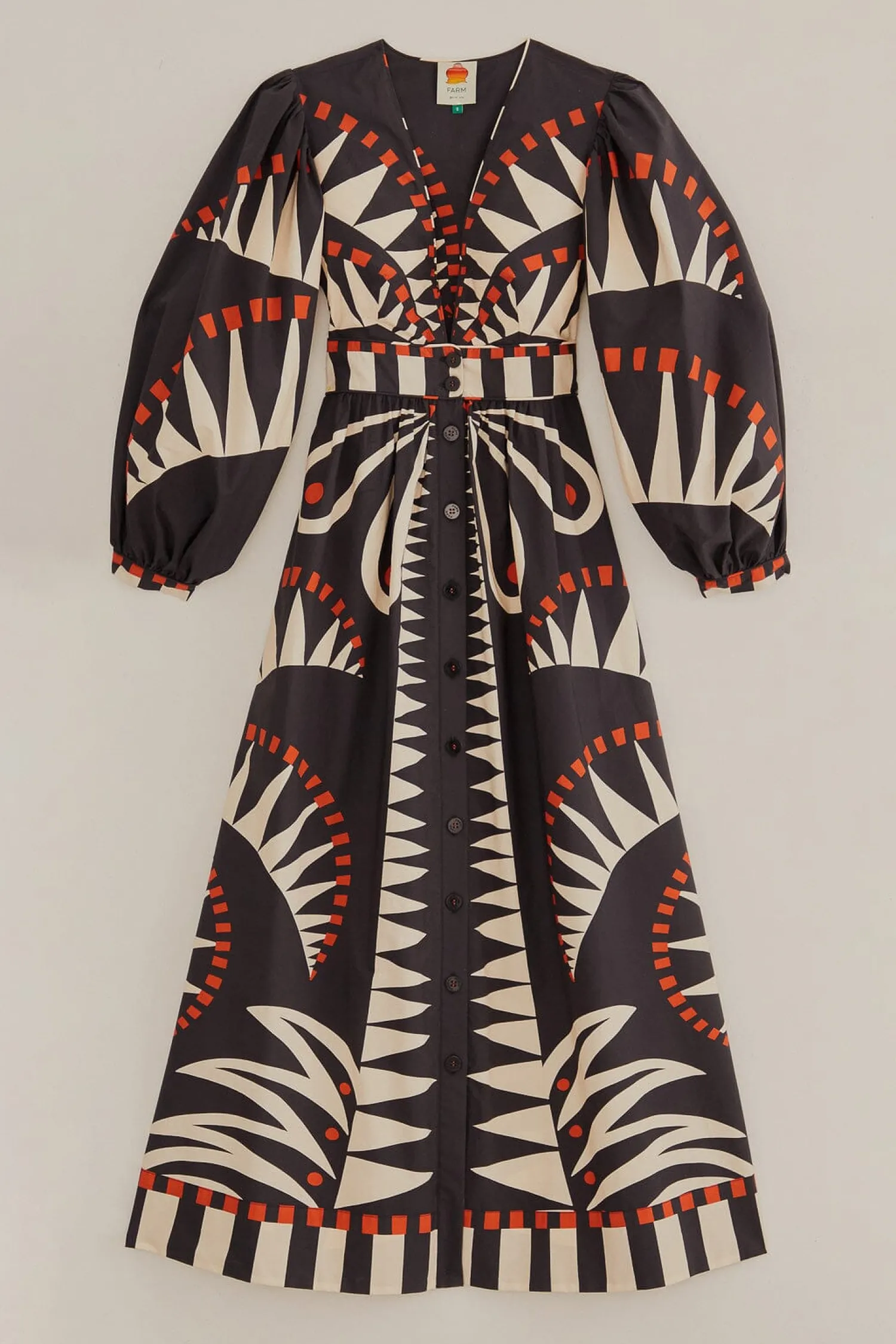 FARM Rio BLACK COCONUT GROVE PUFF SLEEVE MAXI DRESS