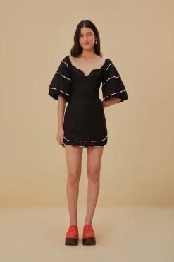 FARM Rio  BLACK COLORED STRIPES SHORT SLEEVE MINI DRESS