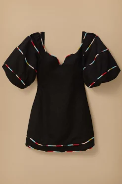 FARM Rio  BLACK COLORED STRIPES SHORT SLEEVE MINI DRESS