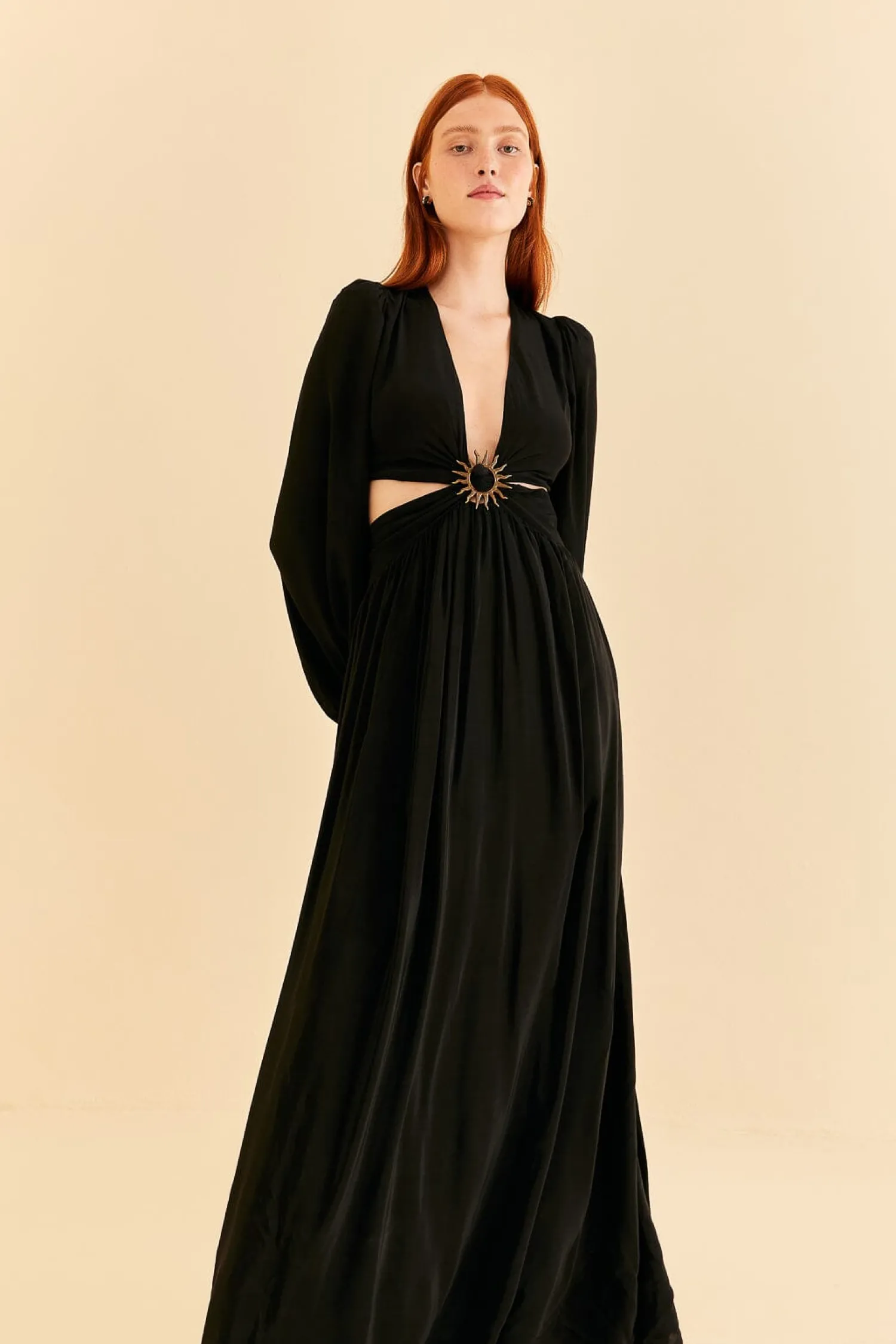 FARM Rio BLACK CUT OUT LONG SLEEVE MAXI DRESS