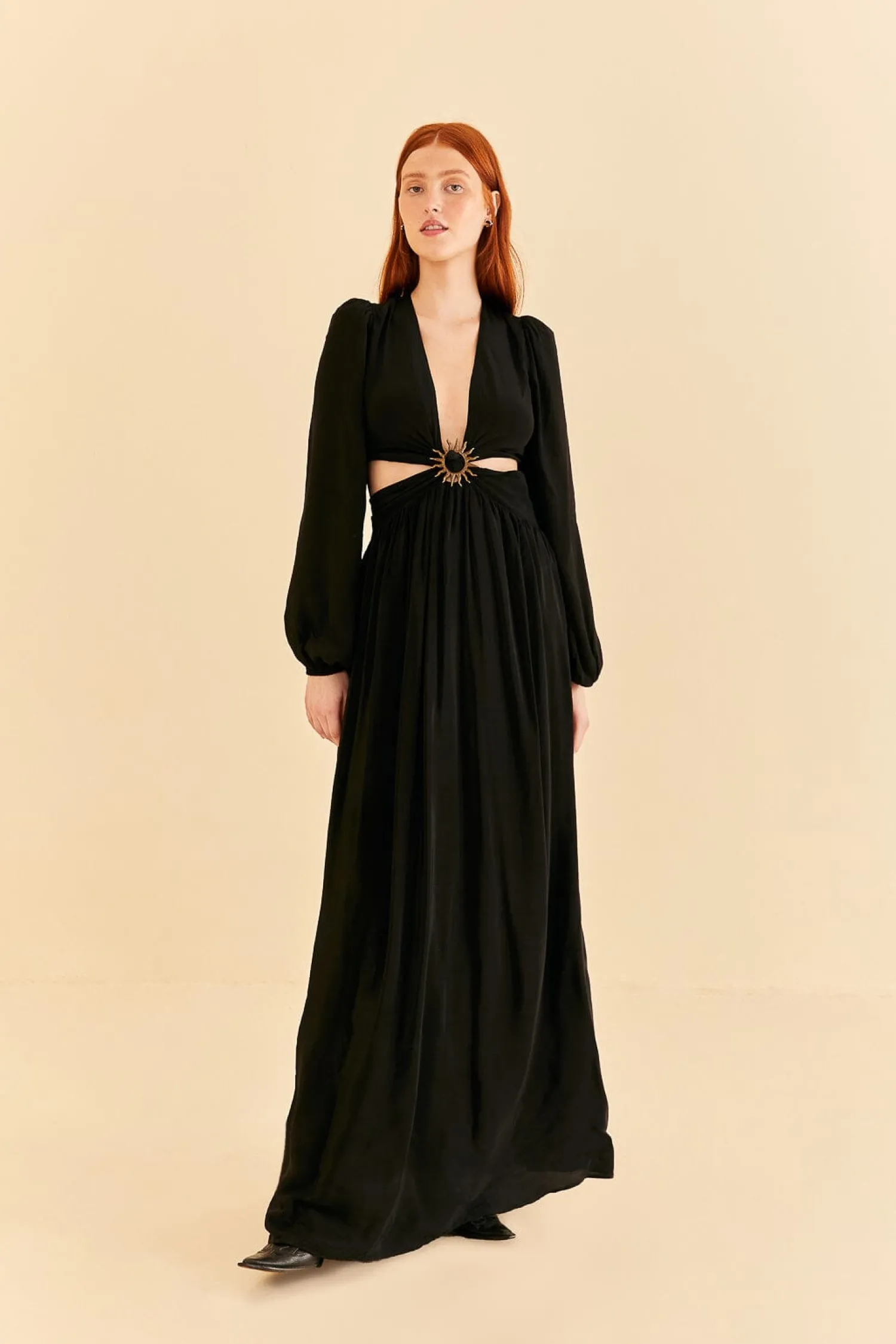 FARM Rio BLACK CUT OUT LONG SLEEVE MAXI DRESS